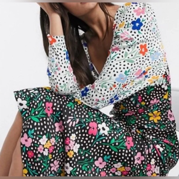 ASOS Satin Sweetheart Long Sleeve Floral Midi Dress Cottagecore Whimsical Sz 2 - Picture 2 of 11